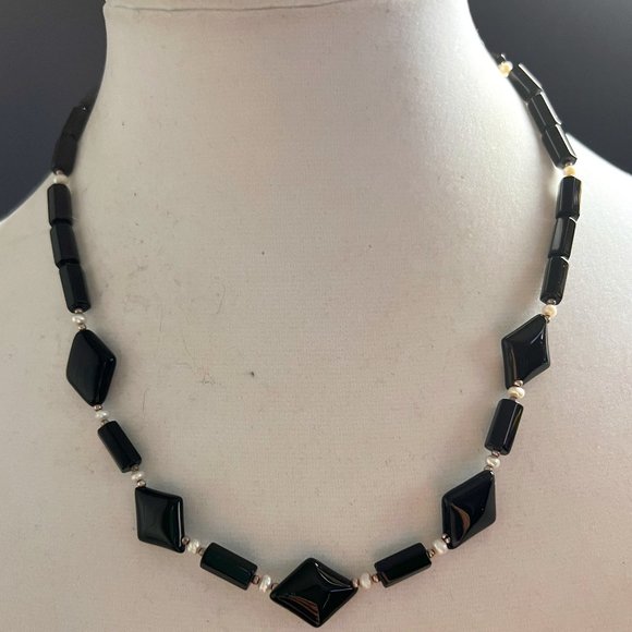 Artisan Black Beaded Seed Pearl 925 Clasp Necklace - Picture 1 of 5